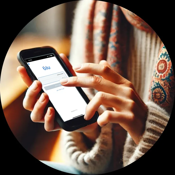Opening the BluBank app on a phone